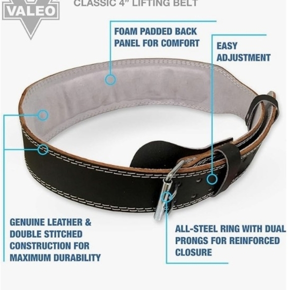 Valeo Leather Padded 4 Inch Weightlifting Belt Unisex Size S - Picture 3 of 5
